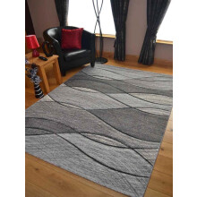 (160cm x 220cm, Grey) Large Small Living Room Rug Wave Design Hallway Runner