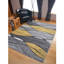 (160cm x 220cm, Yellow) Large Small Living Room Rug Wave Design Hallway Runner