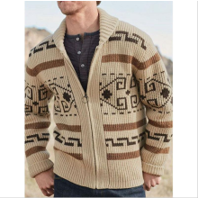 (Khaki, L) Man's Sweater Big Lebowski Cardigan Zip Up Knit Jeffery Adult Movie Costume New