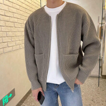 (Khaki, UK Size 3XL=Tag Size 4XL) Mens Long Sleeve Cardigan Sweater Men Winter Warm Knitted Full Zip Casual Coat
