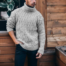 (Gray, M) Mens Winter Warm Turtle Neck Chunky Knitted Tops Sweater Casual Pullover Jumper