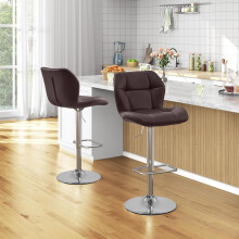 (Brown) Modern Adjustable Bar Stools, Set of 2, PU Leather