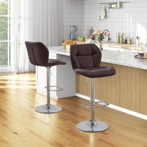 (Brown) Modern Adjustable Bar Stools, Set of 2, PU Leather