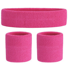 (Pink) Sweatband Set Sports Headband Wristband Set Sweatbands Terry Cloth Wristband Wrist Sweatband Headbands Moisture Wicking Sweat Absorbing Head Band