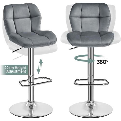 (Dark Grey) Modern Adjustable Bar Stools, Set of 2, PU Leather 2