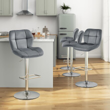 (Dark Grey) Modern Adjustable Bar Stools, Set of 2, PU Leather