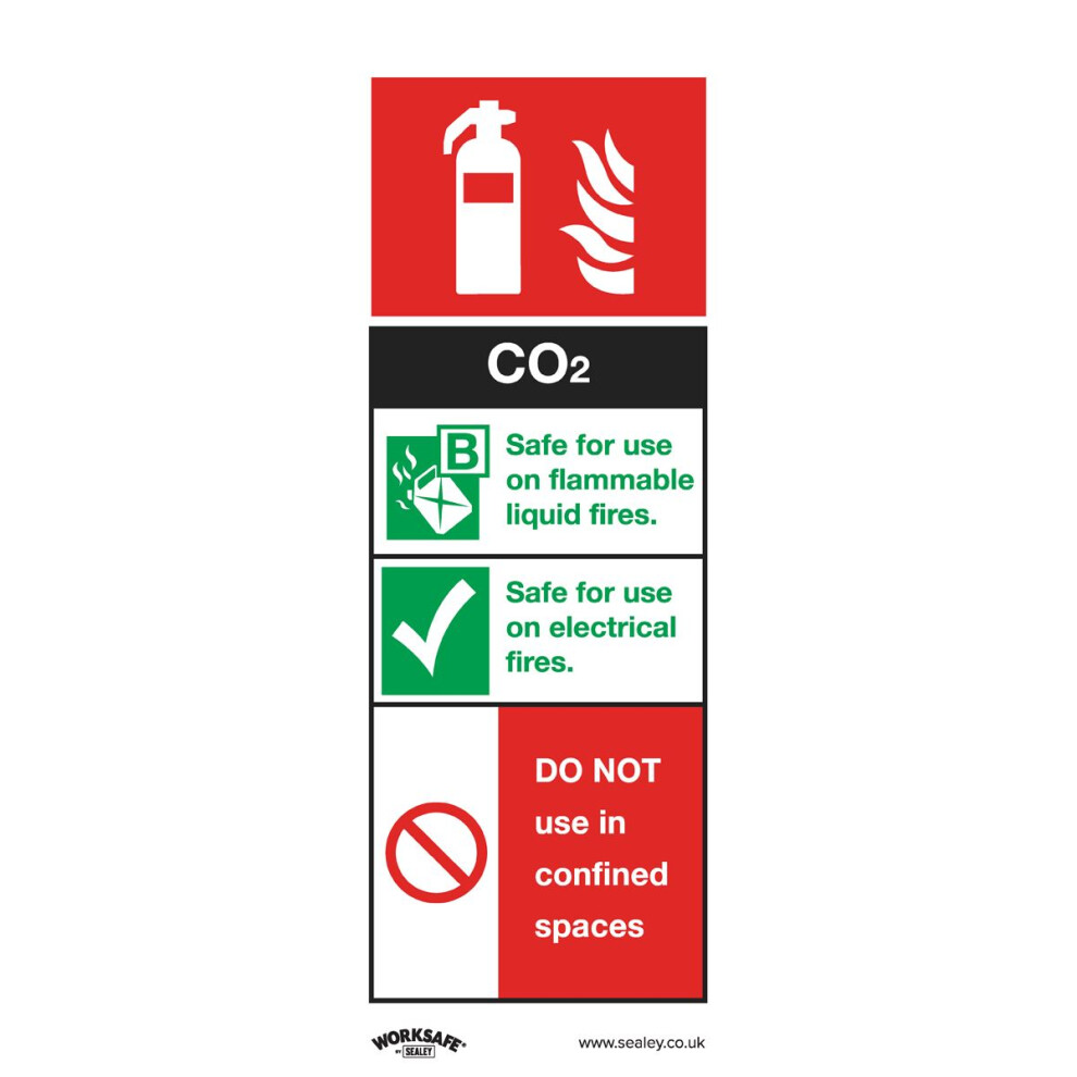 Sealey Worksafe&reg; CO2 Fire Extinguisher Safety Sign, Self-Adhesive Vinyl - Pack of 10 SS21V10-image-OPC-PFWT6QF-NEW