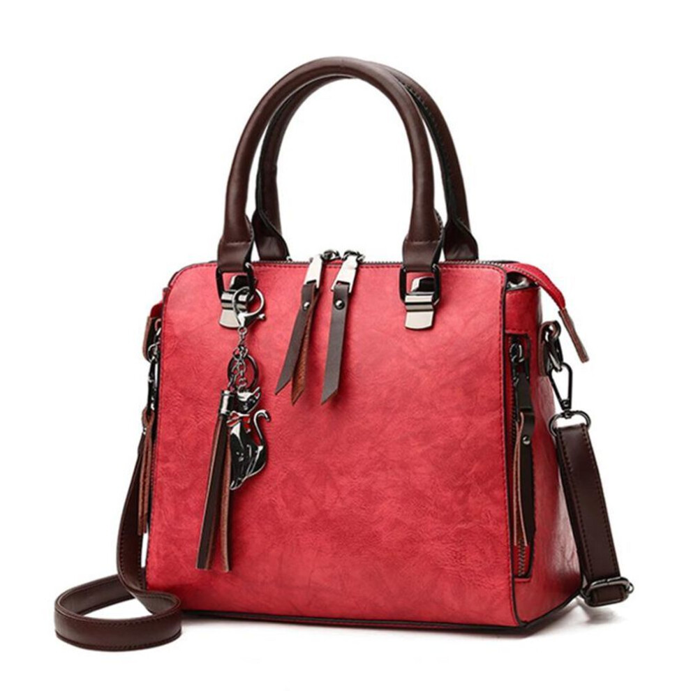 (wine red, 24*13*23cm) Yogodlns Double Zipper Crossbody Bags Shoulder Bag Casual Ladie Vintage Cat Tassel Luxury Women Bag