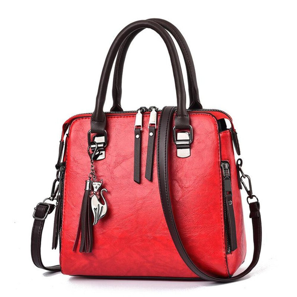(wine red, 26*24*13cm) Fashion Tassel Women Shoulder Bags Large Capacity Casual Female Handbag Rivet Zipper
