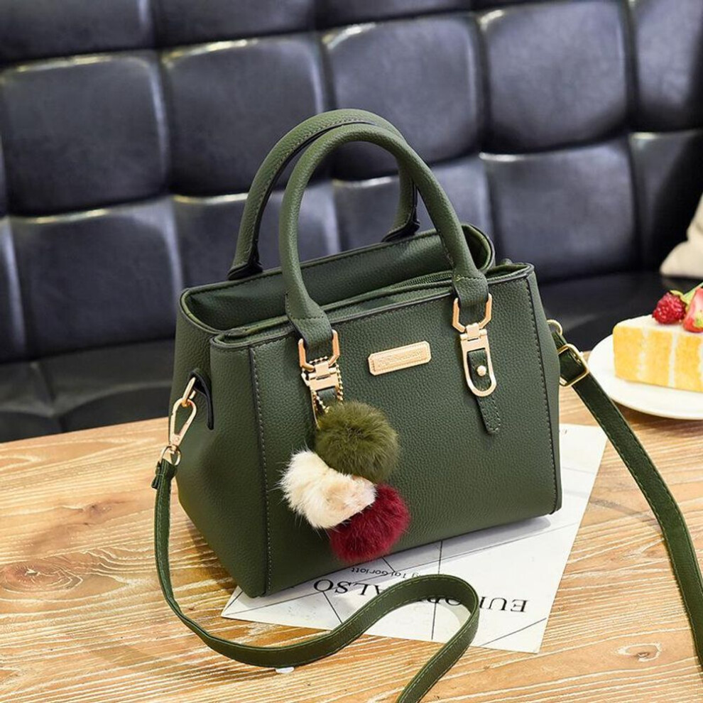 (green, 23*14*18cm) Women Hairball Ornaments Totes Zipper Medium Handbag Hotsale Lady Party Purse