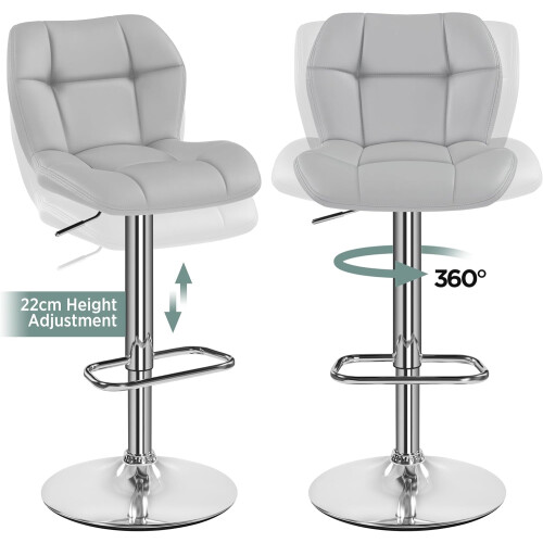 (Light Grey) Modern Adjustable Bar Stools, Set of 2, PU Leather 2