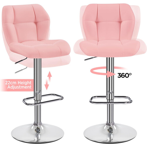 (Pink) Modern Adjustable Bar Stools, Set of 2, PU Leather 2