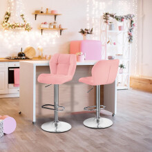 (Pink) Modern Adjustable Bar Stools, Set of 2, PU Leather