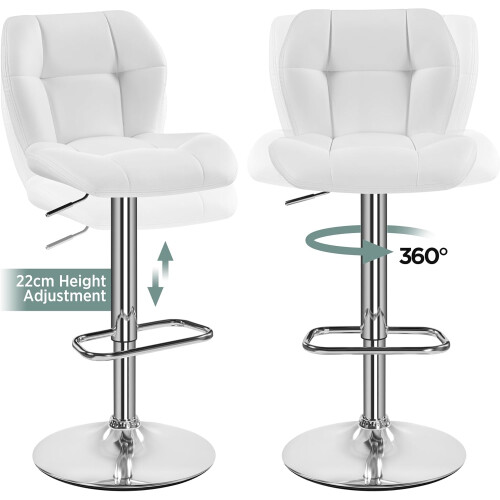 (White) Modern Adjustable Bar Stools, Set of 2, PU Leather 2