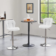 (White) Modern Adjustable Bar Stools, Set of 2, PU Leather