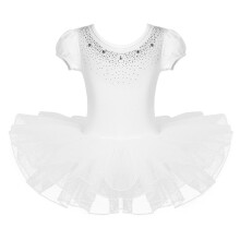 (White, 5) Girl Rhinestone Ballet Tutu Dress Children's Ballerina Party Costume Kid Dancewear Gymnastic Leotard Stage Professional Clothing