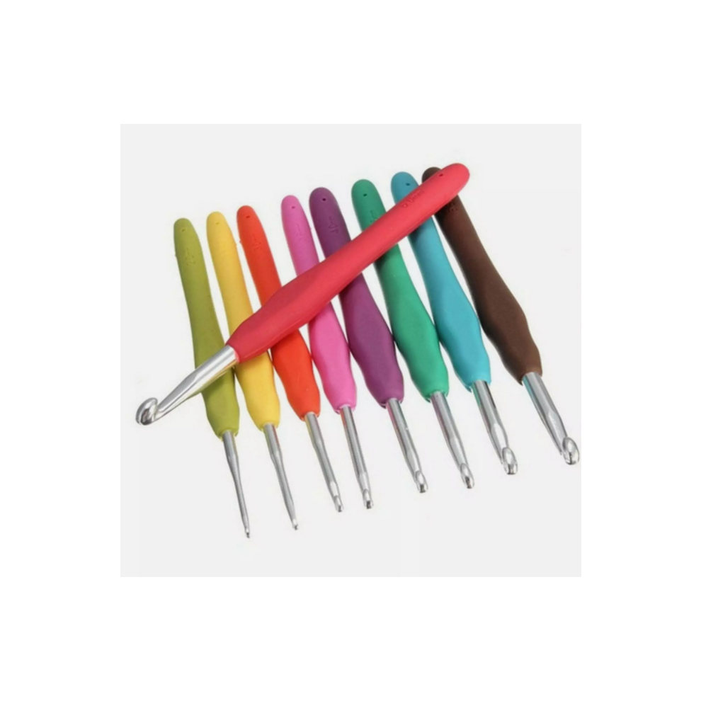 9Pcs Crochet Hooks Set Soft Grip Handles Knitting Needles Multi Colour