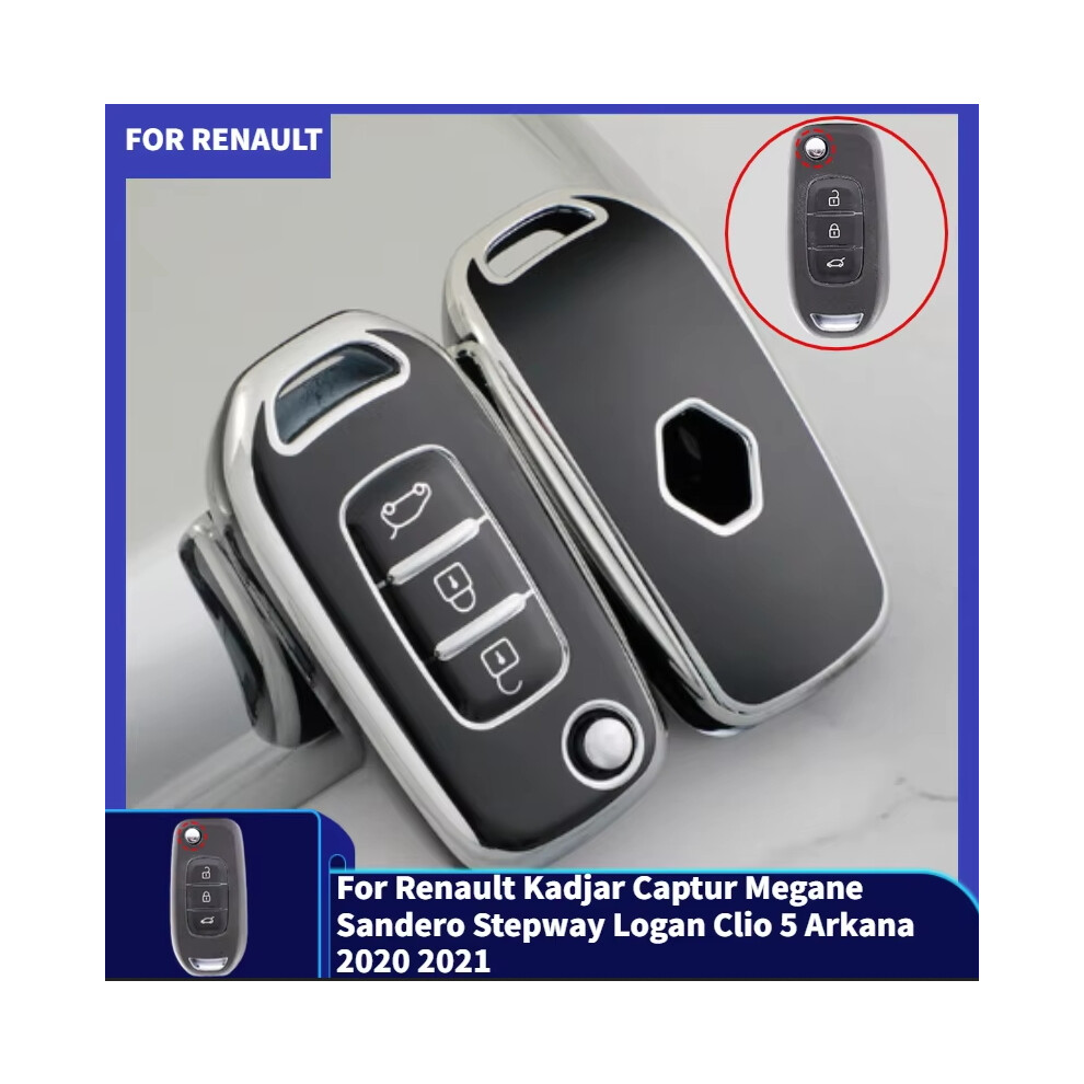 ( Key Case) For Renault Kadjar Captur Megane Sandero Stepway Logan Clio 5 Arkana 2020 2021 Tpu Car Flip Key Case Cover Key Protector Black 6910058885532