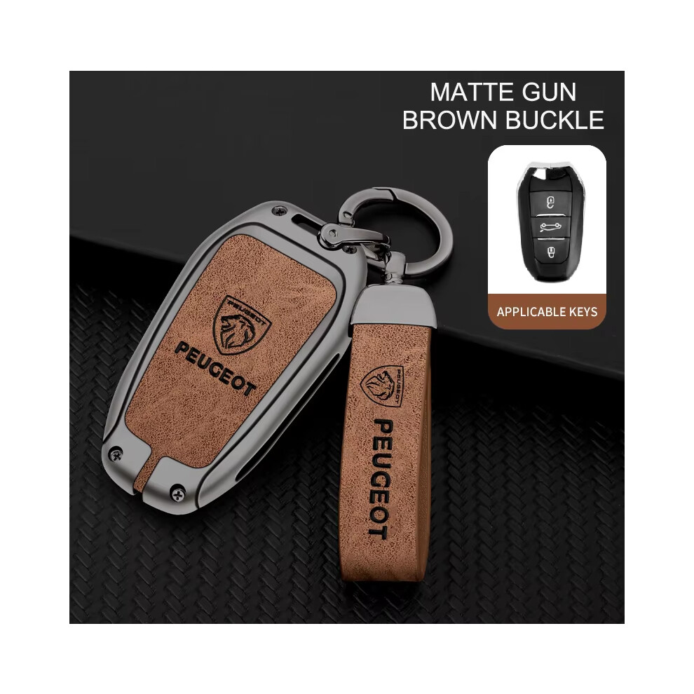 Photos - Remote control  Leather Zine Alloy Car Smart Key Case Shell Cover Protector Fob For Peugeot 308 408 508 2008 3008 4008 50(E-gun brown ring)