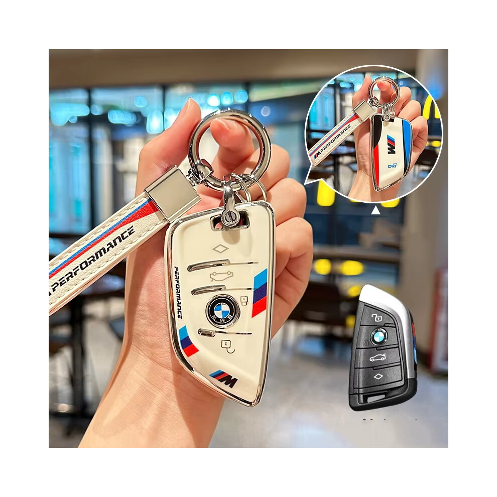 (H- Keyring) For Bmw 1 2 3 5 7 Series X1 F48 X3 G20 X4 X5 G05 X6 F16 M40i M440i G02 G31 G23 F34 F15 F40 Ix3 Plastics Key Case Car Key Cover White 6907654844438