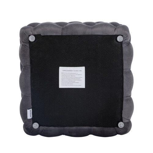 Living And Home Square Velvet Upholstered Buttoned Footstool 2