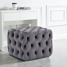 Square Velvet Upholstered Buttoned Footstool