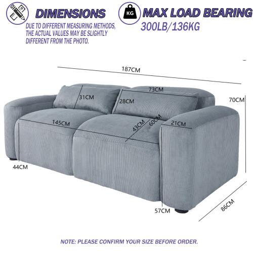 (2 Seat) 2/3 Seater Sofa Comfy Corduroy Couch 2