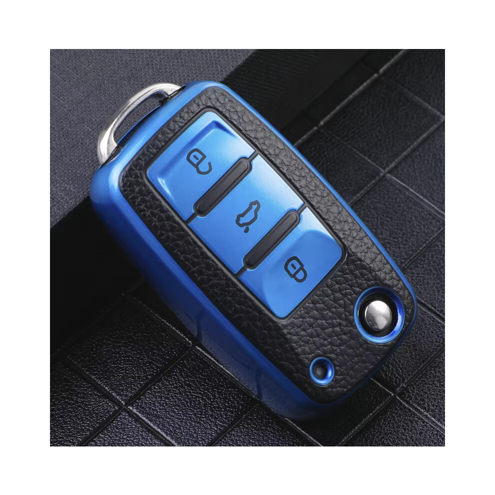 (Blue) Tpu Car Key Case Cover For Vw Polo Jetta Tiguan Passat Golf Beetle Scirocco Skoda Octavia Fabia Seat Ibiza Leon Auto Accessaries Blue 6922831249912