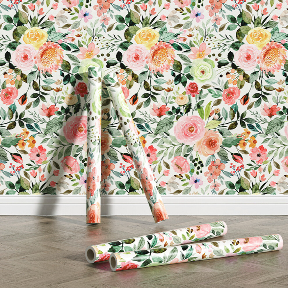 European Countryside Style Floral Self Adhesive Wallpaper Roll, 300cm