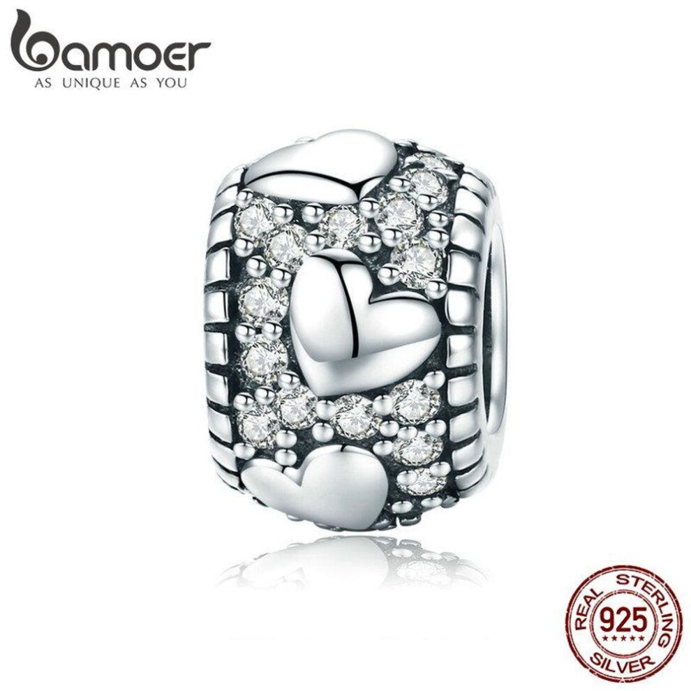 (SCC798) Bamoer Trendy Genuine 925 Sterling Silver Dazzling Cz Heart Shape Charm Beads Fit Women Bracelet