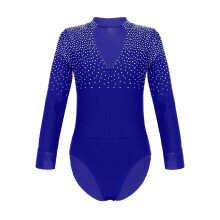 (10, Blue) Latin Dance Bodysuit For Kids Boys Long Sleeve V Neck Ballet Gymnastics Leotard Teen Boy's Skating Jumpsuit Bodysuits Dancewear