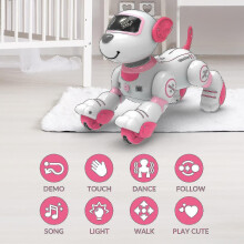 (Pink) Remote Control Robot Dog Toy, Programmable Interactive Smart Dancing Robots For Kids 3 And Up, Rc Stunt Toy Dog With Sound Led Eyes, Electronic Pets