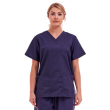 (Navy Blue, XXL) Unisex Medical Scrub Top