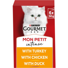 Gourmet Mon Petit Intense Duck, Chicken and Turkey Adult Wet Cat Food 6x50g, Pack of 8