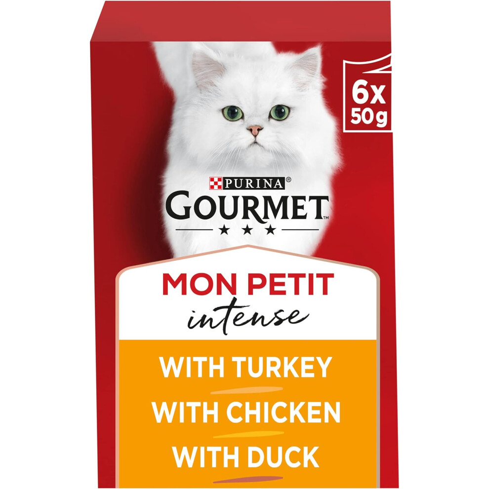 Gourmet Mon Petit Intense Duck, Chicken And Turkey Adult Wet Cat Food 6X50g, Pack Of 8