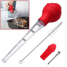 Barbecue Chicken Gravy Pear with Cleaning Brush, Syringe Needle(1 Pcs, Red)