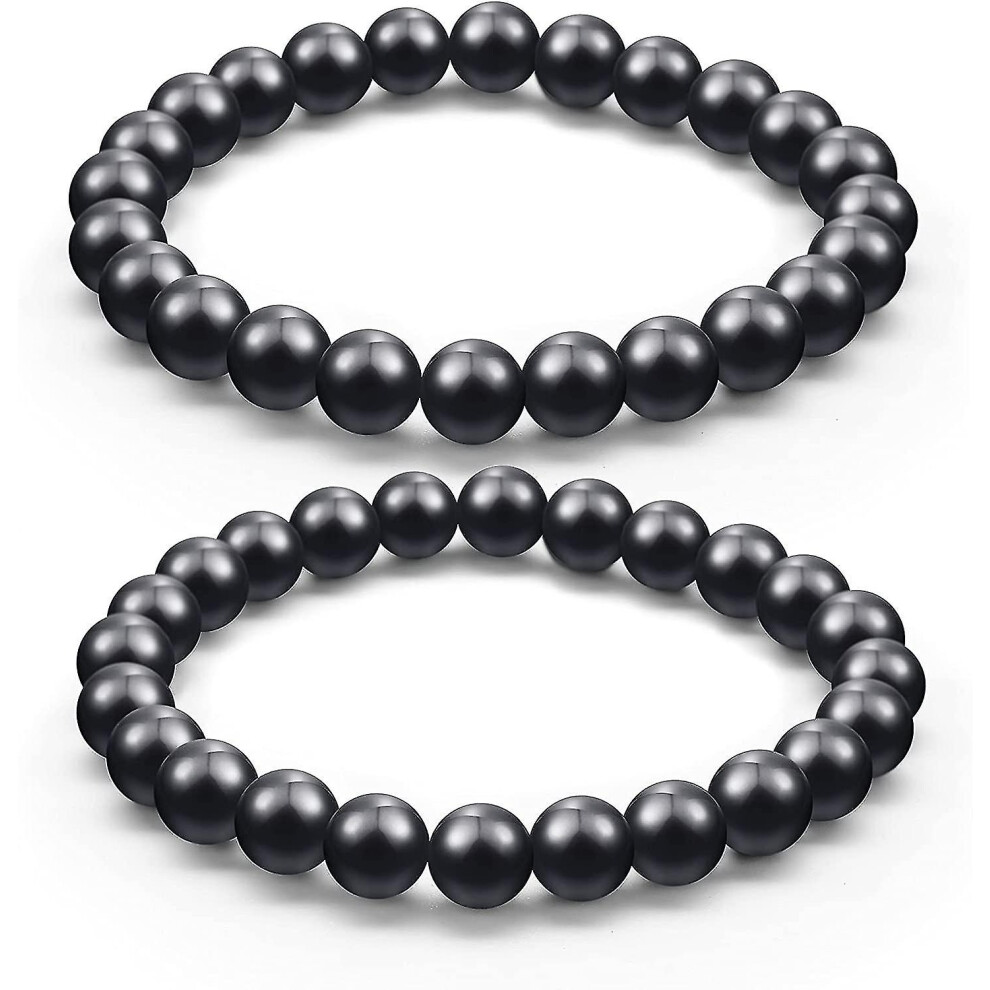 2 Pieces Shungite Bracelet With 8 Mm Shungite Beads Emf Crystal Protection Crystal Energy Stretchy Stones Bracelets For Men Women-image-OPC-PFWTPF8-NEW