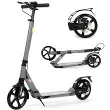 (Grey) Adult Kick Scooter with Carry Strap and Double Shock Absorption