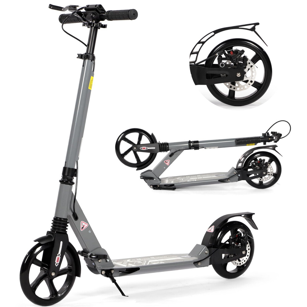 (Grey) Adult Kick Scooter with Carry Strap and Double Shock Absorption