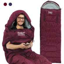 (Red) Camping Sleeping Bag - 3 Season with Zippered Hole