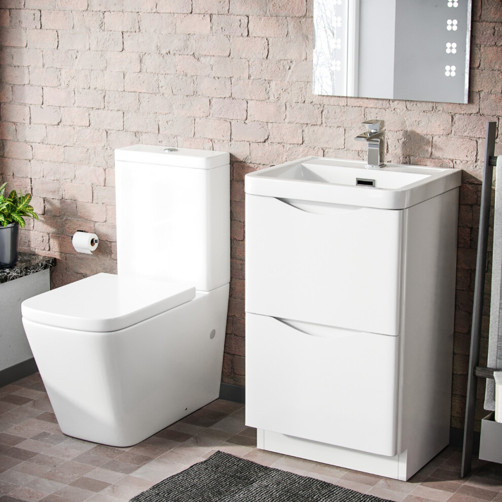500mm White Vanity Basin Cabinet Rimless Close Coupled Toilet | Merton