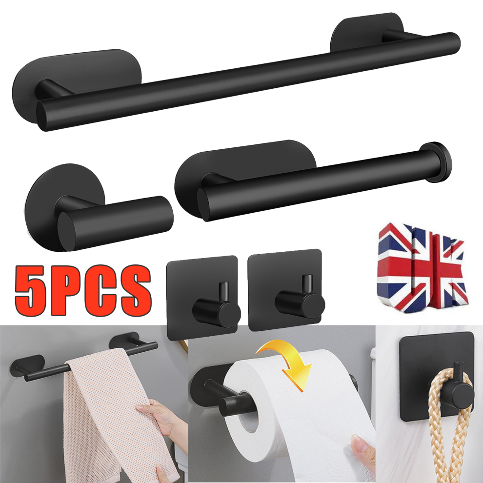 5x Towel Rack Set 40cm Towel Rail Wall Mounted Rack Black for Bathroom