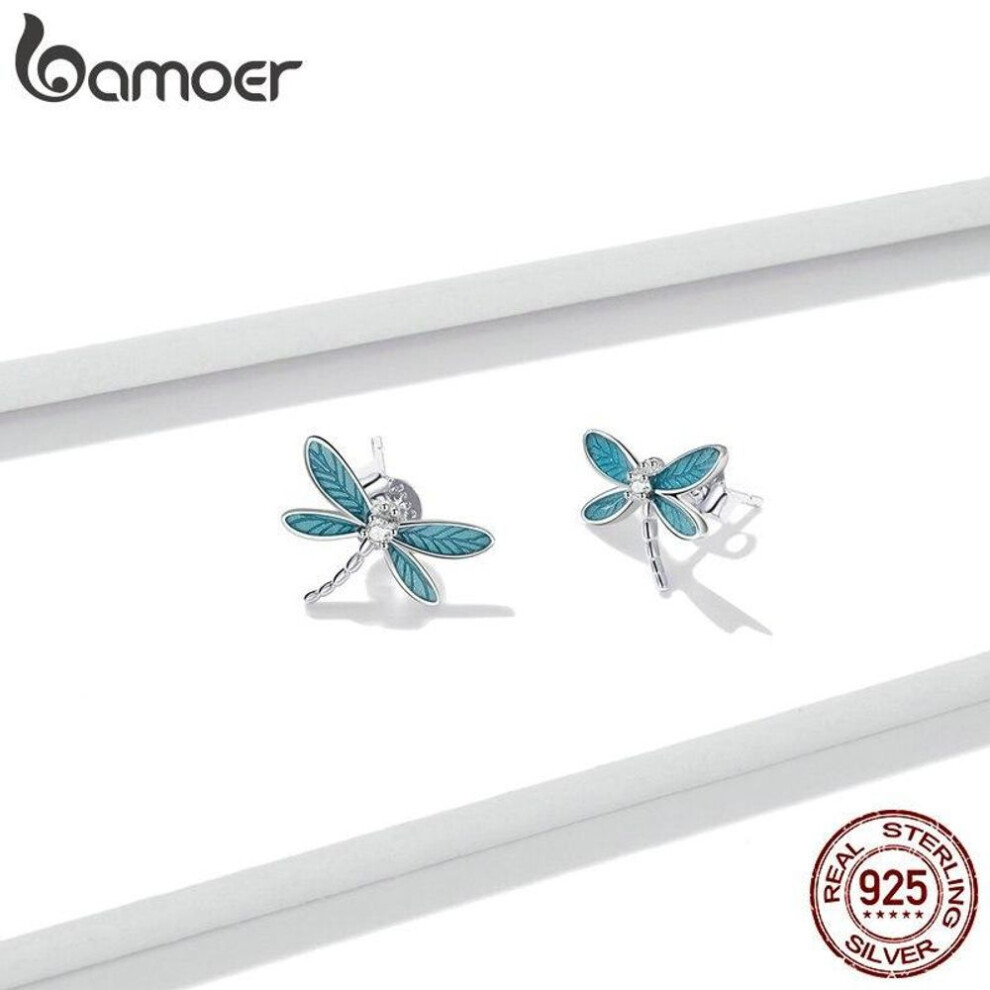 BAMOER 925 Sterling Silver Hypoallergenic Stud Animal Earrings For Girl & Kids, Dragonfly Design  Earrings