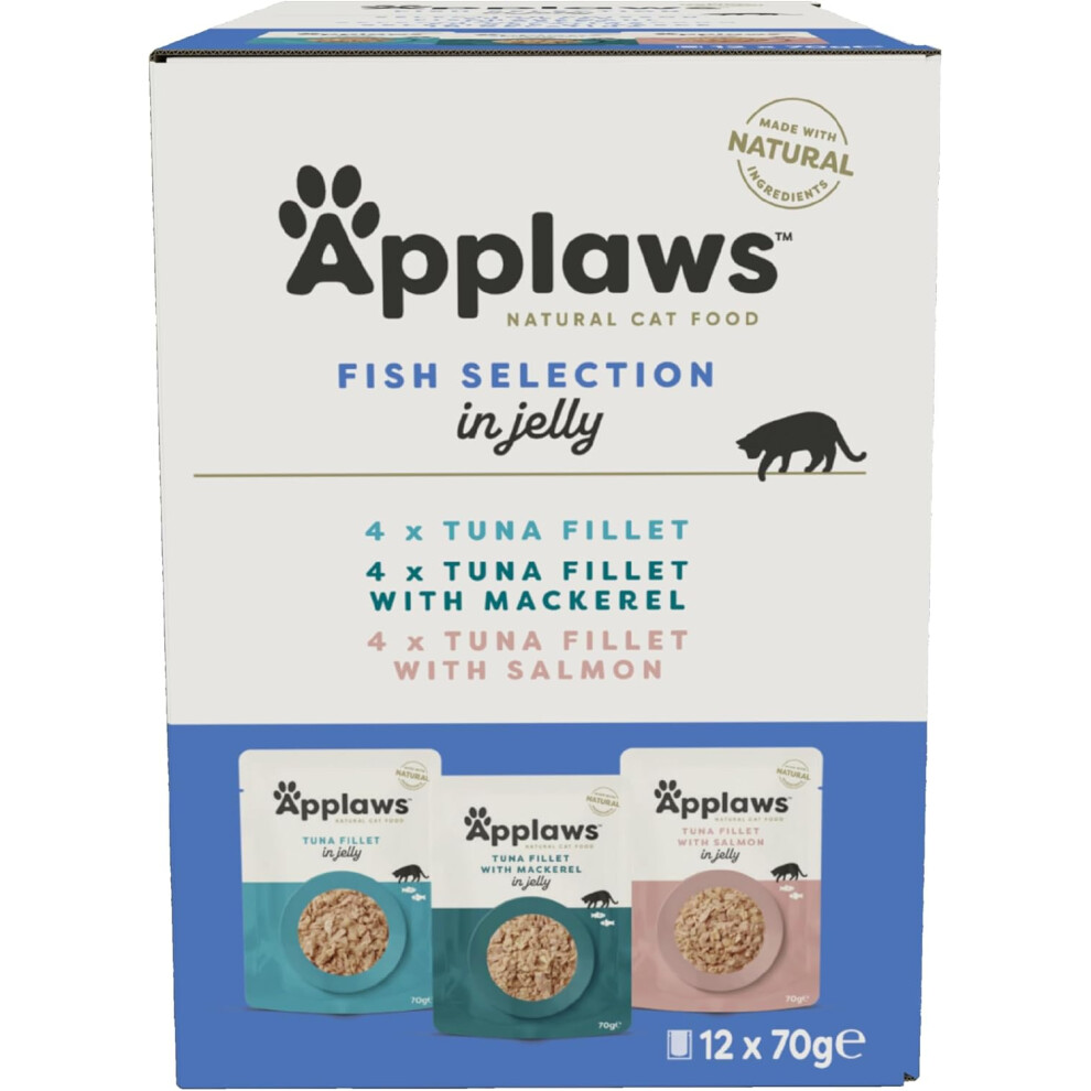 Applaws Natural Wet Cat Food Pouch, Fish Selection In Jelly 70 G (12 X 70 G Pouches)