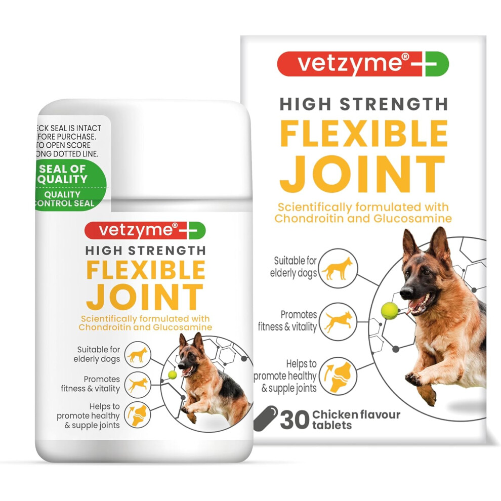 (Vetzyme High Strength Flexible Joint Supplements for Senior Dogs (30 Tablets) - Hip and Joint Care with Chondroitin and ) Vetzyme High Strength Flexi