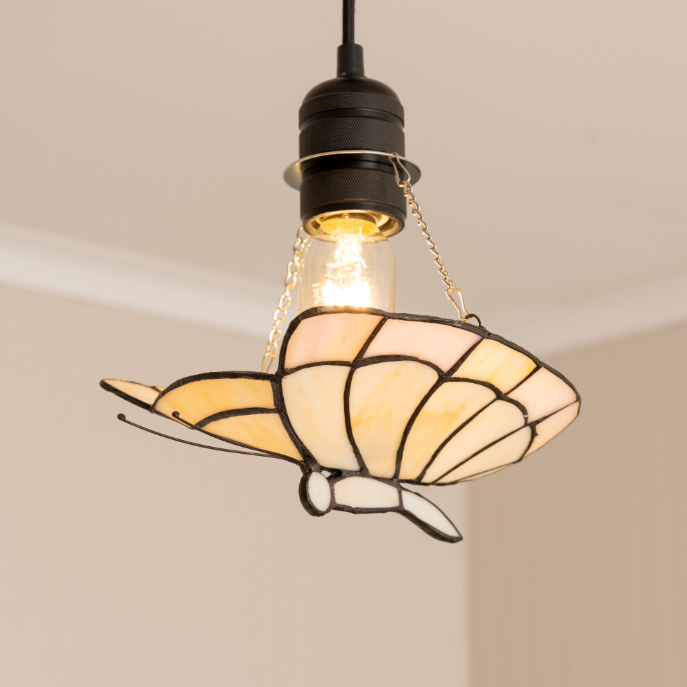 Tiffany Style White/Peach Glass Butterfly Ceiling Pendant Light Shade
