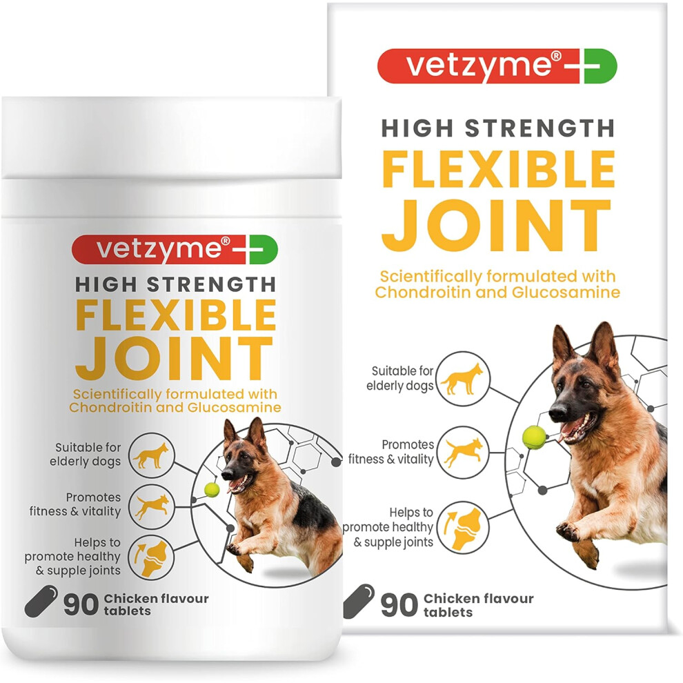 (90 tablets) Vetzyme High Strength Flexible Joint Supplements for Senior Dogs