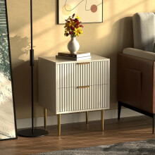 Bedside Table White With 2 Drawers Nightstand Living Room End Table Storage Gold Legs