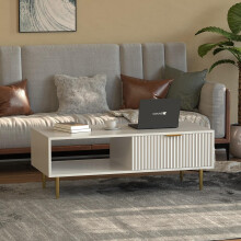 Large Wooden Coffee Table For Living Room With Storage Drawer TV Stand Unit