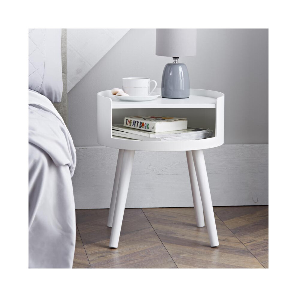 Spot On Dealz Modern Side Table Round Mdf Top And Pine Wood Legs White